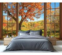 YXQAIED Landscape Wallpaper 350x256cm, Spring Scenery Bedroom Wallpaper, Window View Photo Wallpapers, Outdoor Forest Wall Murals for Living Room Poster Decor (Not Peel and Stick)