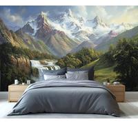 YXQAIED Landscape Wallpaper, Green Forest Wallpaper for Living Room, Natural Mountain Bedroom Wall Paper, Not Self Adhesive Waterfall 3D Large Mural & Home Decor Poster, 366x254cm