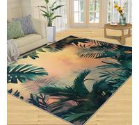 YXQAIED Leaf Area Rug 140x200cm Tropical Plants Rugs, African Rainforest Carpet, Non-slip Low Pile Large Area Rugs Bedroom Dining Room Meeting Room Office
