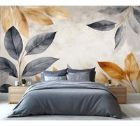 YXQAIED Leaf Wallpaper, Gray and Gold Leaves Mural Wallpaper, Retro Plants Not Self-Adhesive Large Wall Murals for Living Room Bedroom Home Decor, 200x140cm