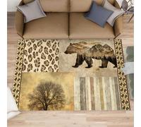 YXQAIED Leopard Print Rug for Kids Room, Southwestern Rustic Rug 60x110cm, Bear Silhouette Runner Rugs for Hallway, Washable & Non Slip & Entryway Small Carpet for Home Decor
