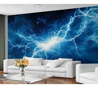 YXQAIED Lightning Wallpaper, Blue Lightning Wallpaper for Living Room Natural Disasters Bedroom Wallpapers, Rainy Weather 3D Photo Murals for Kitchen Decor, 350x256cm (Not Peel and Stick)