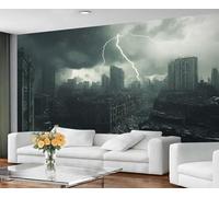 YXQAIED Lightning Wallpaper, Disaster City Wallpaper for Living Room Natural Disasters Bedroom Wallpapers, Rainy Weather 3D Photo Murals for Kitchen Decor, 350x256cm (Not Peel and Stick)