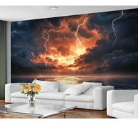 YXQAIED Lightning Wallpaper, Natural Disaster Wallpaper for Living Room Natural Disasters Bedroom Wallpapers, Rainy Weather 3D Photo Murals for Kitchen Decor, 350x256cm (Not Peel and Stick)