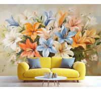 YXQAIED Lily Wallpaper, Colorful Flower Bedroom Wall Paper, Not Self Adhesive Glass Vase Bouquet Wallpaper for Living Room, French Floral 3D Large Mural & Home Decor Poster, 366x254cm