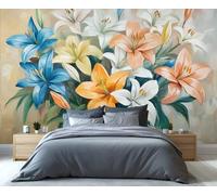 YXQAIED Lily Wallpaper, Floral Bedroom Wallpaper, French Countryside Wall Paper for Living Room, Not Self Adhesive Vintage Flowers Photo 3D Wall Murals & Room Decor, 390x260cm