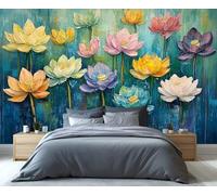 YXQAIED Lotus Wallpaper, Retro Chinese Bedroom Wallpaper, Multi-Color Floral Wall Paper for Living Room, Not Self Adhesive Watercolor Flowers Photo 3D Wall Murals & Room Decor, 390x260cm