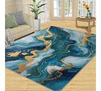 YXQAIED Marble Area Rug, 160x230cm Teal Green Marble Printed Rug, Living Room Abstract Crack Pattern Floor Mat, Washable Rugs for Bedroom Office Dorm Apartment