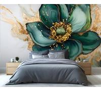 YXQAIED Marble Mural Wallpaper, Marble Flowers Photo Wallpaper, Green Floral Wall Paper for Living Room, Not Self-Adhesive Bedroom Murals & Home Decor, 366x254cm