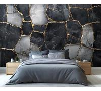 YXQAIED Marble Wallpaper, Black and Gold Wallpaper for Living Room, Golden Geometry Bedroom Wall Paper, Not Self Adhesive Abstract Marble 3D Large Mural & Home Decor Poster, 400x280cm