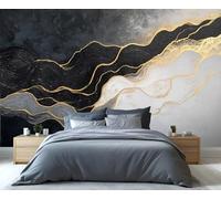 YXQAIED Marble Wallpaper, Black White and Gray Marble Bedroom Wallpaper, Gold Lines 3D Wall Murals for Living Room, Home Decor & Not Self-Adhesive Wallpaper
