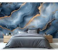 YXQAIED Marble Wallpaper, Dark Blue Wallpaper for Bedroom Cracked Geometry Living Room Wallpapers, Abstract Marble 3D Photo Murals for Hotel Apartments, 300x210cm (Not Peel and Stick)