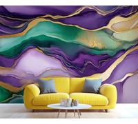 YXQAIED Marble Wallpaper, Fluid Marble Wallpapers for Living Room, Not Self Adhesive Purple Emerald Green Bedroom Wallpaper, Golden Waves Apartment Wall Murals & Room Decor, 390x260cm