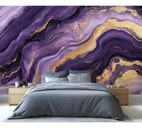 YXQAIED Marble Wallpaper, Purple Marble Wallpaper Mural, Golden Fluid Textured Wallpapers for Bedroom Living Room, Not Self-Adhesive Home Decor 3D Wall Murals, 100x70cm