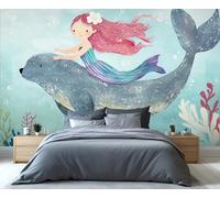 YXQAIED Mermaid Wallpaper, Sea Lion Wallpaper for Bedroom Ocean World Living Room Wallpapers, Coral 3D Photo Murals for Kitchen Decor, 366x254cm (Not Peel and Stick)