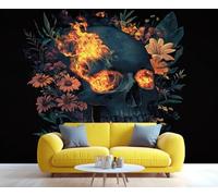 YXQAIED Mexican Day of The Dead Wallpaper, Retro Flower Bedroom Wall Paper, Not Self Adhesive Gothic Wallpaper for Living Room, Flaming Skulls Photo 3D Wall Murals & Room Decor, 300x210cm