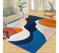 YXQAIED Mid-Century Modern Rug, 60x90cm, Blue and Orange Rugs Bedroom for Boys Girls - Boho Geometry Indoor Large Area Rugs, Washable Non Slip Small Carpet for Living Room