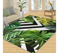 YXQAIED Monstera Rug for Kids Room, Tropical Leaf Rug 60x110cm, Black and White Geometric Runner Rugs for Hallway, Washable & Non Slip & Entryway Small Carpet for Home Decor