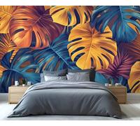 YXQAIED Monstera Wallpaper, Tropical Wallpaper for Bedroom Colorful Plants Living Room Wallpapers, Rainforest Leaves 3D Photo Murals for Kitchen Decor, 366x254cm (Not Peel and Stick)