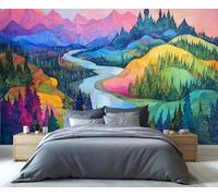 YXQAIED Natural Mountain Mural Wallpaper, Forest Wall Mural 450x315 cm, Cartoon Landscape Photo Wallpaper for Bedroom Living Room Decor (Not Peel and Stick)