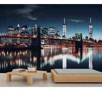 YXQAIED New York Night View Wallpaper, City Night Scene Removable Wallpaper, Skyscraper Skyline Wall Mural for Living Room Kids Bedroom Backdrop Wall Decor, 400x280cm