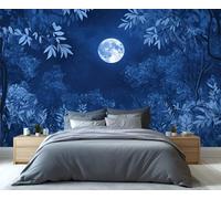 YXQAIED Night View Wallpaper, Blue Bedroom Wall Paper, Not Self Adhesive Forest Wallpaper for Living Room, Moon Photo 3D Wall Murals & Room Decor, 400x280cm