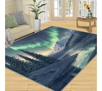 YXQAIED Northern Lights Runner Rug for Hallway, 50x80cm Forest Low Pile Carpet, Mountain Washable Area Rugs for Bedroom Dorm Teen Kitchen Entryway Beside