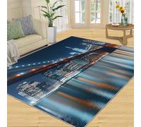 YXQAIED Nyc Skyline 3D Printed Carpet, Brooklyn Bridge Washable Rugs 120x180, City Nightscape Rugs Living Room Bedroom, Home Decor Patterned Rug
