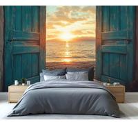 YXQAIED Ocean Beach Mural Wallpaper, Sunset Landscape Photo Wallpaper, Coastal Cabin Wall Paper for Living Room, Not Self-Adhesive Bedroom Murals & Home Decor, 366x254cm