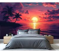 YXQAIED Ocean Bedroom Wallpaper, Sunset at Sea 3D Wall Murals, Summer Landscape Poster Photo Wallpapers for Living Dining Room Home Decor (Not Peel and Stick)