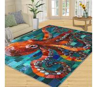 YXQAIED Octopus Indoor Carpet, 60x90cm, Kraken Area Rugs, Ocean Animals Printed Carpet, Cozy Low Pile Shed Resistant Washable Rugs for Sofa Living Room