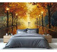 YXQAIED Oil Painting Wallpaper, Couple Back View Wallpaper for Living Room, Retro Street Wallpapers for Bedroom, Big Trees 3D Mural Photo & Room Decor (Not Peel and Stick)