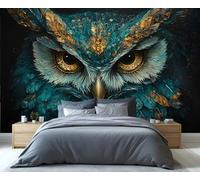 YXQAIED Owl Wallpaper, Animals Bedroom Wallpaper, Blue-Green Wall Paper for Living Room, Not Self Adhesive Feathers Photo 3D Wall Murals & Room Decor, 100x70cm