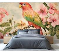 YXQAIED Parrot Mural Wallpaper, Colorful Birds Photo Wallpaper, Tropical Flowers and Birds Wall Paper for Living Room, Not Self-Adhesive Bedroom Murals & Home Decor, 366x254cm