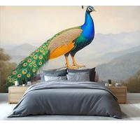 YXQAIED Peacock Floral Wallpaper, Peacock Feathers Bedroom Wallpaper, Feather Textured Living Room Wallpapers, Malachite Green Large Wall Murals & Home Decor (Not Peel and Stick)