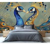 YXQAIED Peacock Floral Wallpaper, Peacock Feathers Bedroom Wallpaper, Feather Textured Living Room Wallpapers, Malachite Green Large Wall Murals & Home Decor (Not Peel and Stick)