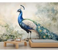YXQAIED Peacock Floral Wallpaper, Peacock Feathers Bedroom Wallpaper, Feather Textured Living Room Wallpapers, Malachite Green Large Wall Murals & Home Decor (Not Peel and Stick)