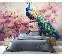 YXQAIED Peacock Flower Wallpaper, Elegant Animals Wallpaper for Bedroom, Pink Floral Living Room Wallpapers, 3D Large Mural & Kitchen Decor Poster (Not Peel and Stick)