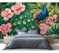 YXQAIED Peacock Flower Wallpaper, Tropical Floral Wallpaper for Bedroom, Peacock Floral Living Room Wallpapers, Photo 3D Wall Murals for Adults Kids Room Decor (Not Peel and Stick)