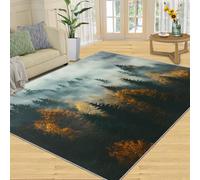 YXQAIED Pine Trees Area Rug, 100x150cm Misty Forest Print Rug, Soft Non-slip, Retro Natural Landscape Washable Rug for Children, Teen Playrooms, Bedrooms Floor Carpet