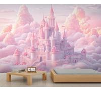 YXQAIED Pink Wallpaper 100x70cm, Pink Cloud Bedroom Wallpaper, Girly Castle Photo Wallpapers, Romance Wall Murals for Living Room Poster Decor (Not Peel and Stick)