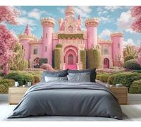 YXQAIED Pink Wallpaper 366x254cm, White Cloud Wallpaper for Living Room, Castle Photo Wallpapers, Sky Large Mural for Bedroom Poster Decor (Not Peel and Stick)