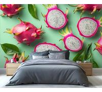 YXQAIED Pitaya Pattern Wallpaper, Tropical Fruit Mural Wall Paper, Dragon Fruit Wallpaper for Living Room, Large 3D Wall Mural 100x70cm (Not Peel and Stick)