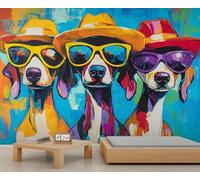YXQAIED Pop Art Dog Wallpaper Colorful Dachshund Wall Mural, Modern Pet Graffiti Mural Wallpaper for Living Room Bedroom Decor - 3D Photo Wall Art 400x280 cm