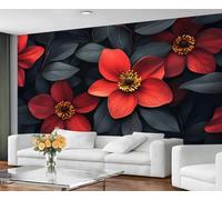 YXQAIED Red Flower Wallpaper, Simple Floral Bedroom Wallpaper, Black Leaf Wallpapers for Living Room, Not Self-Adhesive Photo 3D Wall Murals & Room Decor