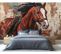 YXQAIED Red Horse Wallpaper Mural, Rustic Horse Custom Wallpapers for Living Room, Western 3D Wall Murals for Bedroom, Not Self-Adhesive Wallpaper Home Decor