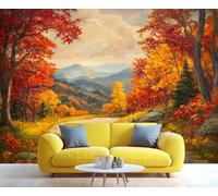 YXQAIED Red Maple Leaf Wallpaper Mural, Retro Forest Wall Mural, Jungle Path Photo Wallpaper for Bedroom Living Room Decor (Not Peel and Stick)