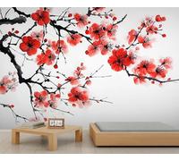 YXQAIED Red Plum Blossom Wallpaper Zen Floral Mural Wallpaper