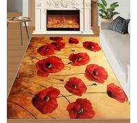 YXQAIED Red Poppy Area Rug, 140x200cm Vintage Floral Printed Rugs, Washable Easy Clean Bedroom Kitchen Classic Flower Rug, Soft Low Pile Carpet for Living Room