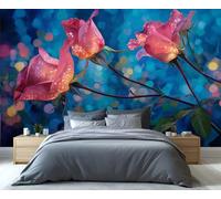 YXQAIED Rose Wallpaper, Floral Wallpaper for Living Room, Valentine's Day Flower Bedroom Wall Paper, Not Self Adhesive French Vintage 3D Large Mural & Home Decor Poster, 200x140cm